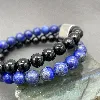 bracpi bracelet élastiqué double tour en pierre lapis lazuli,onyx et acier d8 mm