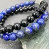 bracpi bracelet élastiqué double tour en pierre lapis lazuli,onyx et acier d8 mm