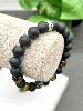 bracpi bracelet élastiqué en pierre oeil de tigre,onyx mat et acier d10 mm