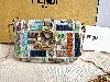 petit sac/pochette baguette fendi multicolore en lin avec une bandoulière chaînette en metal doré