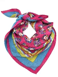 carré yves saint laurent vintage en soie à motif floral multicolore sur fond fuchsia