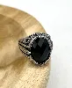 bgac bague chevalière acier sertie de pierre onyx ovale facetté