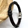 brac bracelet en cuir marron tressé et orné de acier noir l21 cm