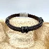 brac bracelet en cuir marron tressé et orné de acier noir l21 cm