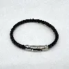 brac bracelet en cuir noir er marron tressé et acier argenté 6mm l21cm