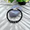 brac bracelet en cuir noir tressé avec onyx plat d10mm et acier argenté 8mm l21cm