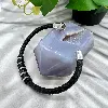brac bracelet en cuir noir tressé avec onyx plat d10mm et acier argenté 8mm l21cm