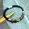 brac bracelet en cuir noir tressé et oeil de tigre avec acier argenté 8mm l21cm