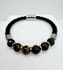 brac bracelet en cuir noir tressé et oeil de tigre avec acier argenté 8mm l21cm