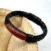 brac bracelet en cuir noir tressé et orné de pierre jaspe l21 cm