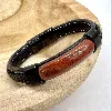 brac bracelet en cuir noir tressé et orné de pierre jaspe l21 cm