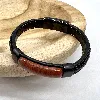 brac bracelet en cuir noir tressé et orné de pierre jaspe l21 cm