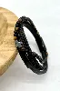brac bracelet en cuir noir tressé, oeil de tigre et onyx d4mm, fermoir en acier noir l21 cm