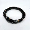 brac bracelet épais en cuir noir tressé et oeil de tigre et onyx 4mm avec acier noir l21cm