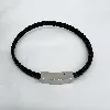 brac bracelet plat en cuir noir tressé acier argenté 8mm l21cm