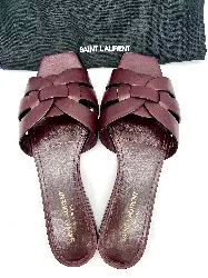 claquettes en cuir bordeau saint laurent