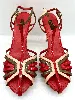 escarpins en talons 8,5 cm / chaussures louis vuitton en cuir verni rouge beige et kaki