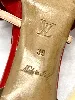 escarpins en talons 8,5 cm / chaussures louis vuitton en cuir verni rouge beige et kaki