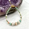 fbr2305 bracelet en pierre amazonite, opale rose et fermoir vermeil l17-20 cm  argent 925 millième (22 ct) 1 g