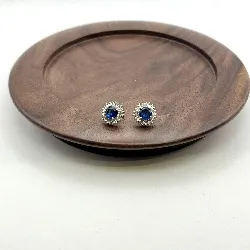 13046240 boucles d'oreilles puces en argent motif rond avec oxydes bleu et blancs argent 925 millième (22 ct) 2,6g argent 925 mill