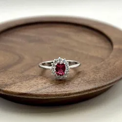 1930320 bague marguerite centrée d'une pierre rouge entourée d'oxydes t60 argent 925 millième (22 ct) 2,13g argent 925 millième (2