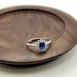 1930340 bague marguerite centrée d'une pierre bleue entourée d'oxydes t60 argent 925 millième (22 ct) 2,13g argent 925 millième (2