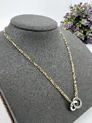 31217845 collier double chaînes avec pendentif 2 anneaux entrelasés en acier argenté et doré