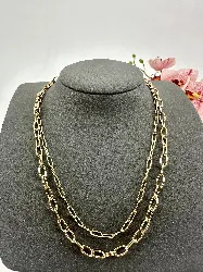 31218045 collier double chaîne maille forçat en acier doré