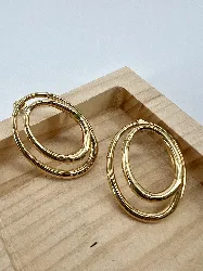 3122509 boucles d'oreilles double ovale en acier doré