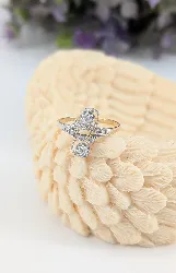 bague ancienne toi & moi en or et argent sertie de 2 diamants taille ancienne et de petits diamants taille rose or 750 millième (1