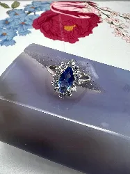 bague argent marquise sertie oxydes blancs et bleus ciel argent 925 millième (22 ct) 2,8g