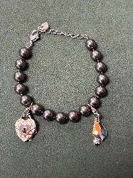 bracelet swarovski en perles grise avec coeur et crystal