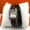 montre hermès cap cod bracelet double tour en cuir marron, mouvement quartz, boîtier et finition métallique en acier argenté