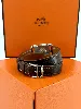 montre hermès cap cod bracelet double tour en cuir marron, mouvement quartz, boîtier et finition métallique en acier argenté