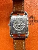 montre hermès cap cod bracelet double tour en cuir marron, mouvement quartz, boîtier et finition métallique en acier argenté