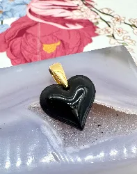 pendentif coeur lalique bellière en plaqué or et cristal noir