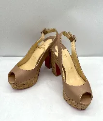 sandales à plateau louboutin dona anna en cuir nappa nude et talons compensés