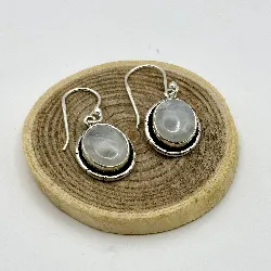 132344 boucles d'oreilles motif boule ovale en argent avec pierre de lune argent 925 millième (22 ct) 5,6g