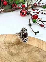 bauge marquise centrée d'une ambre ronde argent 925 millième (22 ct) 6,67g