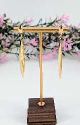 boucles d'oreilles feuilles forme navette pendantes or 750 millième (18 ct) 2,28g