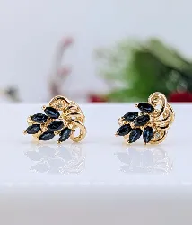 boucles d'oreilles or forme fleur en clips sertie des saphirs navette et un petit diamant or 750 millième (18 ct) 6,39g