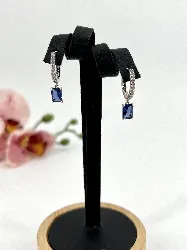 boucles d'oreilles pandora créoles rectangle scintillant bleu argent 925 millième (22 ct) 3,32g