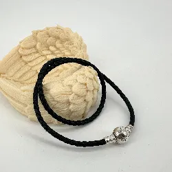 bracelet double pandora en cuir tressé bleu marine avec fermoir en argent argent 925 millième (22 ct) 5,60g