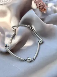 bracelet en argent à perles et maillons tubulaires l20cm argent 925 millième (22 ct) 7,85g