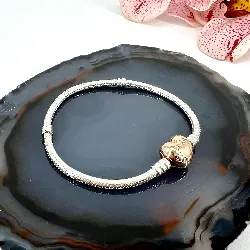 bracelet pandora maille serpent fermoir en forme de coeur argent 925 millième (22 ct) 14,37g