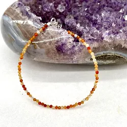 brpi bracelet billes en pierre cornaline d3mm et métal argenté l16-22 cm