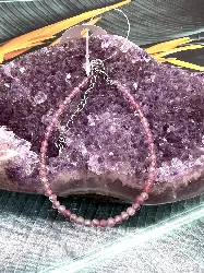 brpi bracelet billes en pierre quartz fraise d2mm et métal argenté l16-22 cm