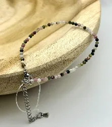 brpi bracelet billes en pierre toumaline d3 mm et métal argenté l16-22 cm