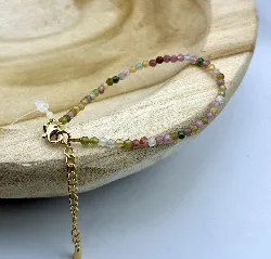 brpi bracelet billes en pierre toumaline d3mm et métal doré l16-22 cm