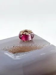 charm pandora metal en verre de murano et feuilles en or rose